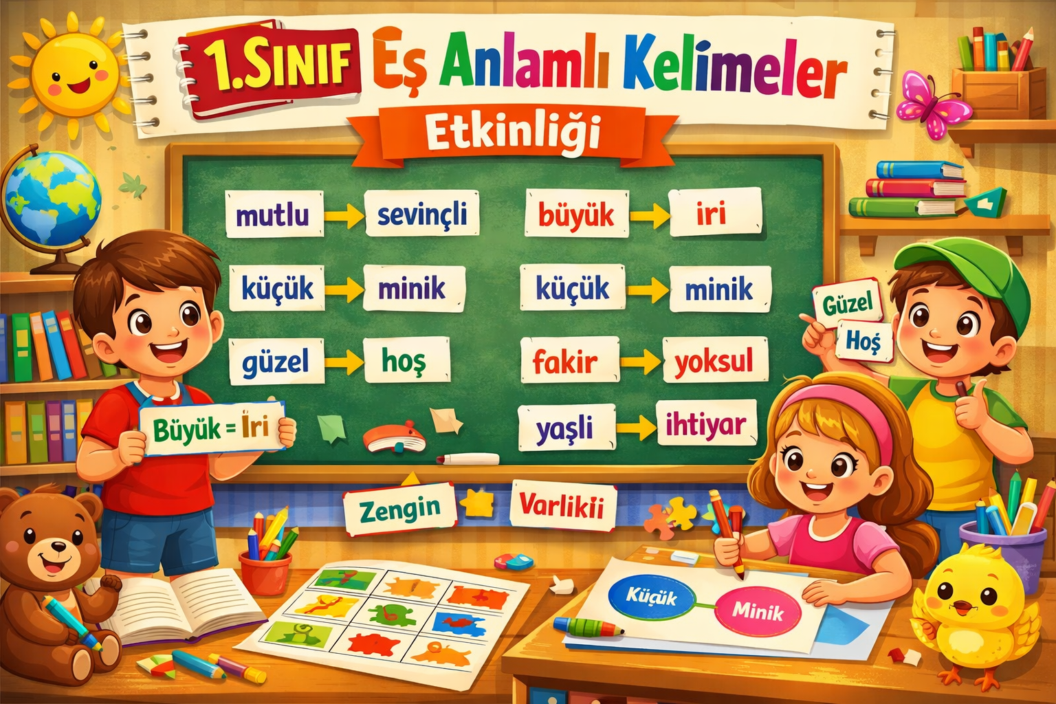 1. sınıf eş anlamlı kelimeler